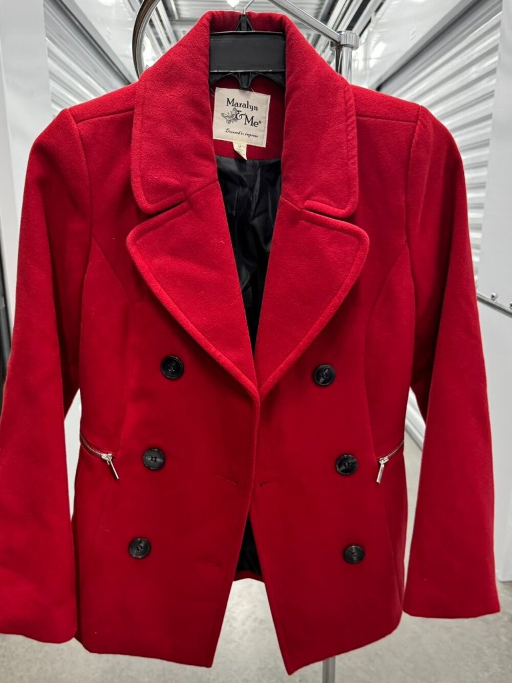Maralyn & Me Vibrant Red Double-Breasted Peacoat – Size M